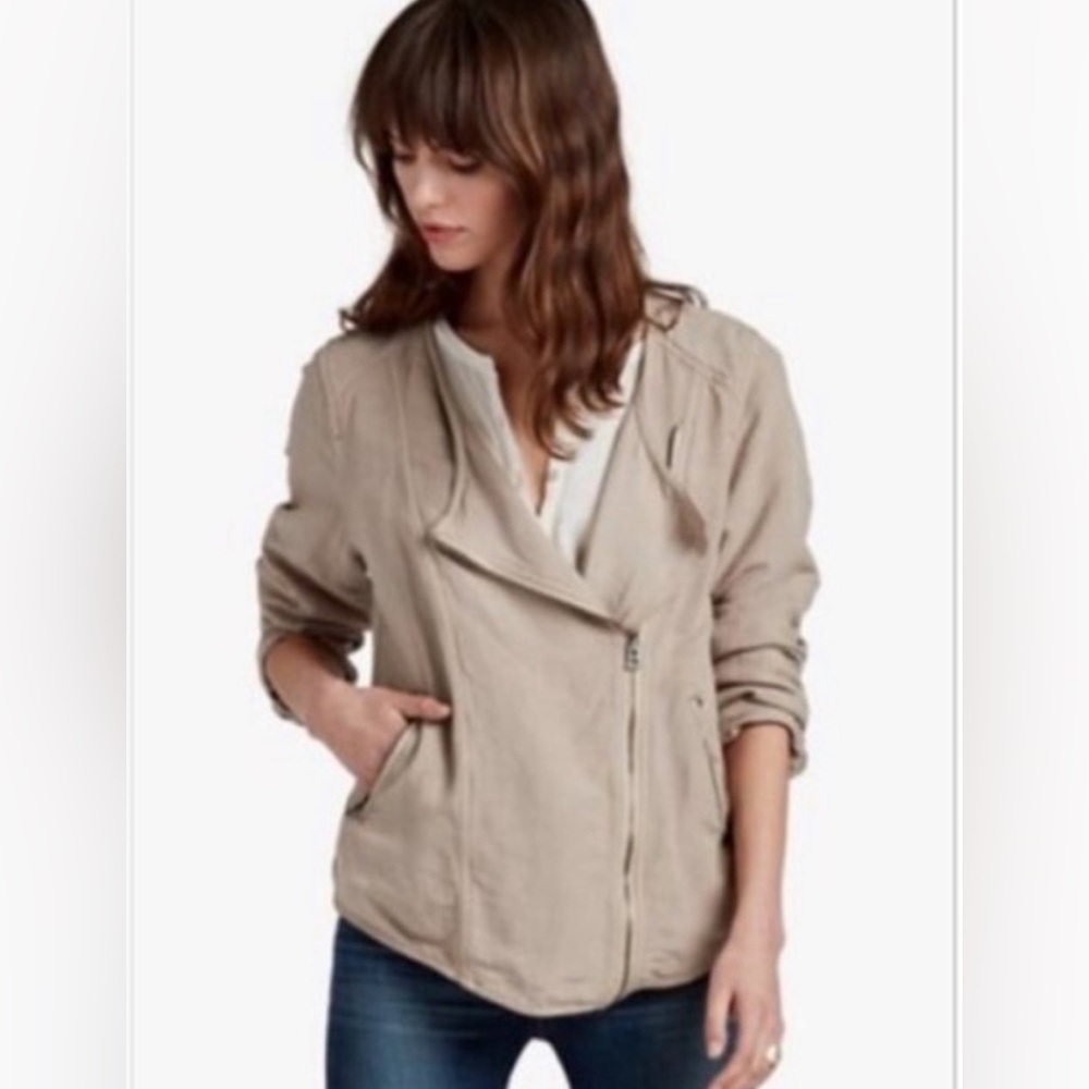 Lucky Brand Tan Linen Blend Moto Jacket. Small